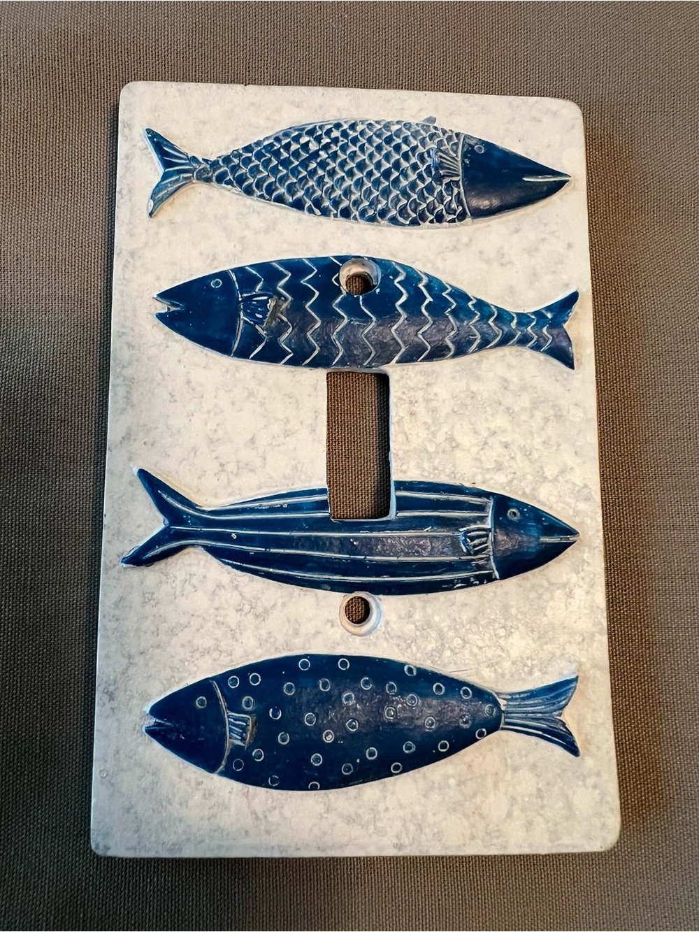 Blue Fish Decorative Single Toggle Switch Plate 3D Coastal Nautical Theme